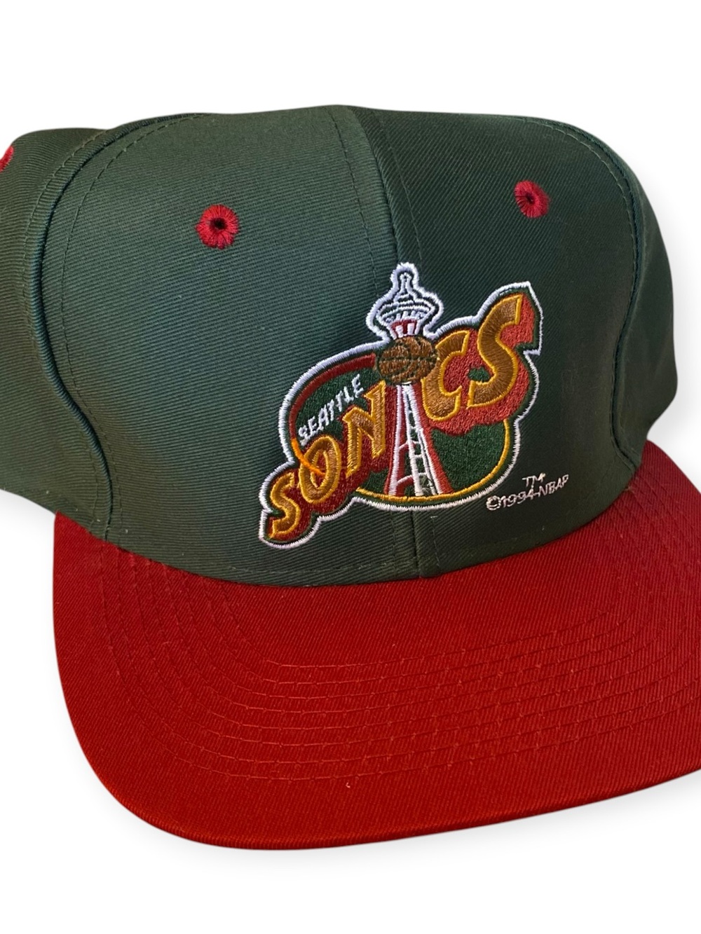 Seattle Sonics NBA Snapback Hat, Green & Red, Logo 7, Gently Used